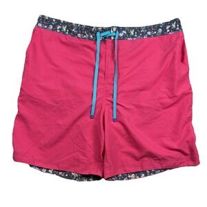 Robert Graham Mens 2XL Swim Trunks Shorts Pink Floral Trim Mesh Lined Pocket Zip